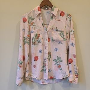 Express Womens Portofino Shirt Size XS Pink Floral Professional Office Button Up